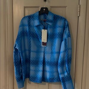 NWT Odeeh capri blue plaid silk shirt